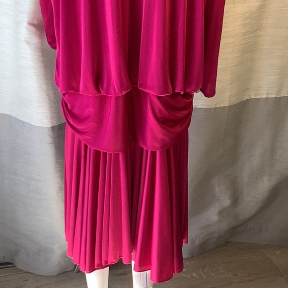 WHY Plus Size 21/22 Pink Beaded Shoulder Drop Waist Long Sleeve Evening Dress - Picture 9 of 12